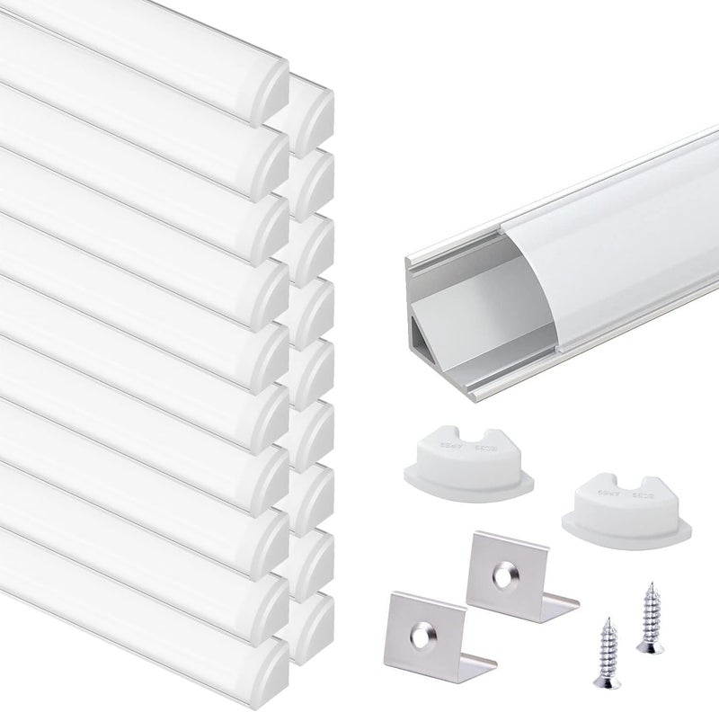 VST 20Pack 1 ft LED Aluminum Channel with Milky White Cover V Shape 16x16mm, Led Strip Light Track with End Caps and Mounting Clips Accessories for Living Room, Kitchen - Image 1